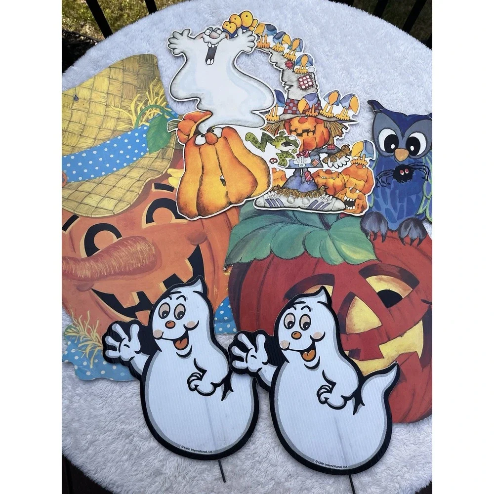 Vintage Halloween Die Cut Decorations Eureka Hallmark Ghost Yard Stakes Lot of 6